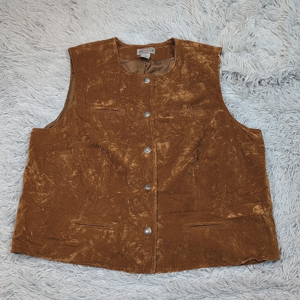 Vintage Stonebridge Vest Womens 1X Brown Faux Pockets Button Up Soft Comfort